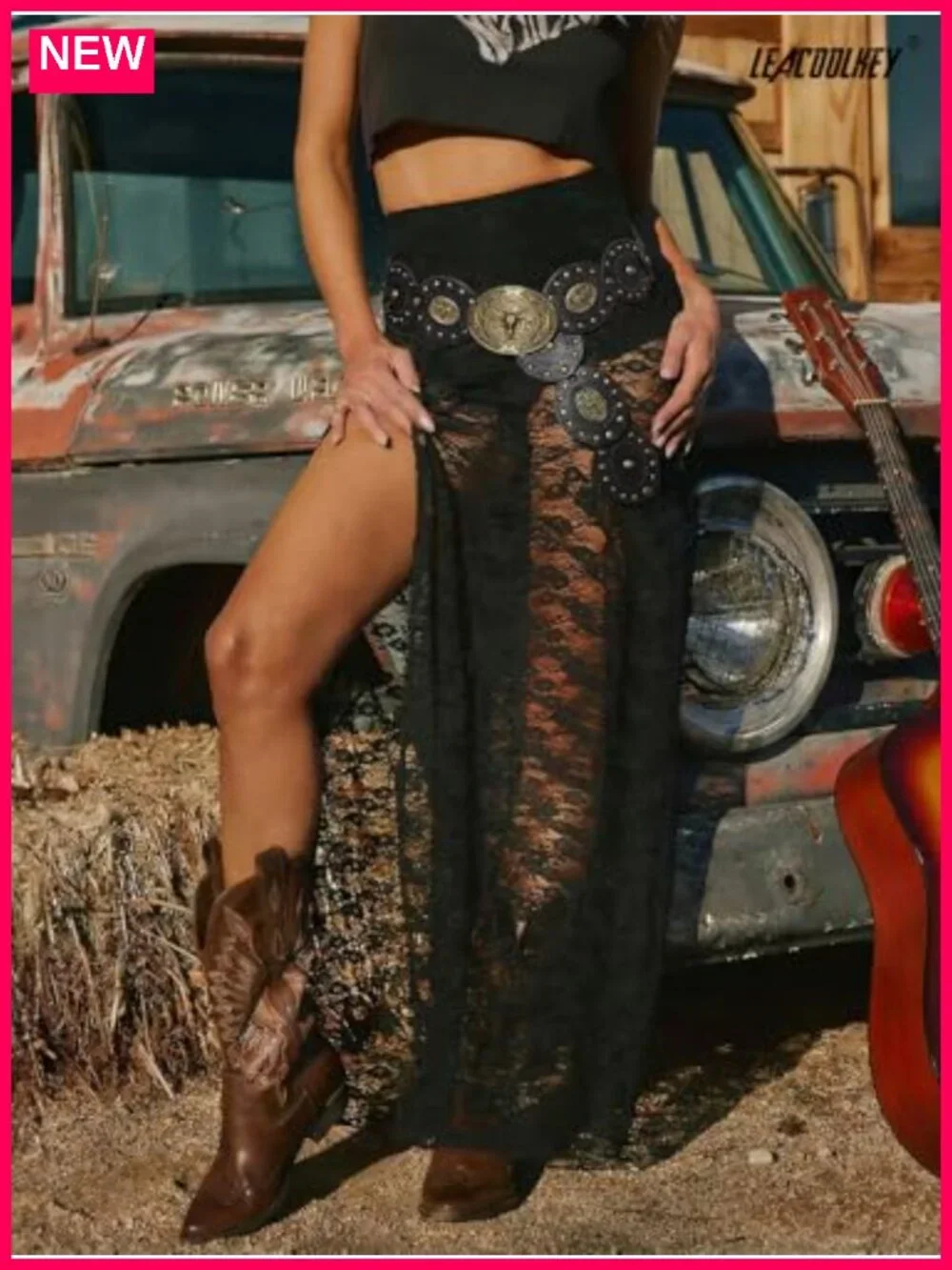 Faux Leather Disc Belt Cowboy Western Concho Belt for Dresses Jeans